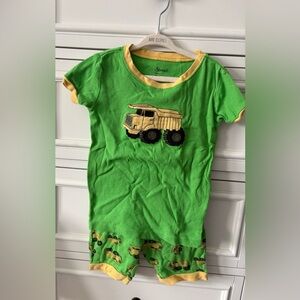 Kids Green Pajama Set with Dump Truck Design